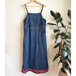 VTG Studio Ease Maxi Denim Jumper Dress Size 14 Cottagecore Modest Pinafore Blue